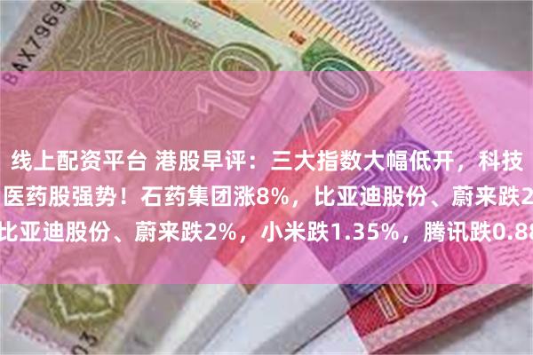 线上配资平台 港股早评：三大指数大幅低开，科技股、汽车股下跌，生物医药股强势！石药集团涨8%，比亚迪股份、蔚来跌2%，小米跌1.35%，腾讯跌0.88%